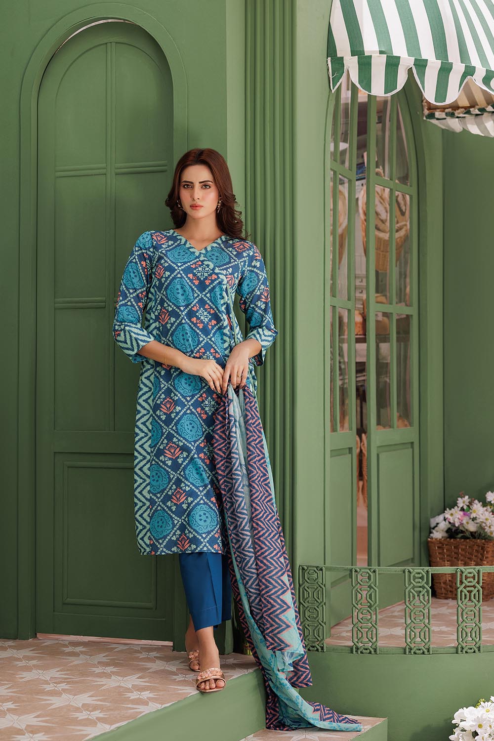 Senorita Women RTW Women Blue and Multicolor Casual 3 Piece Suit Cotton Lawn Printed LAD-03037 - Summer Collection