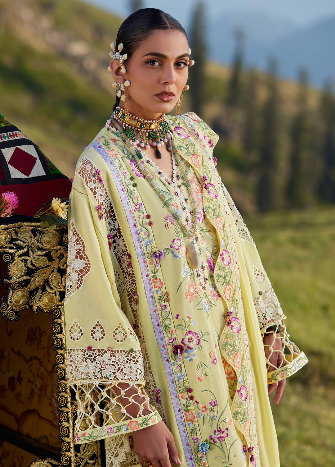 Kashmee Legacy by Elan Unstitched Embroidered Slub Lawn 3 Piece Suit EL26ULKL Neelune EL26-05A - Festive Collection