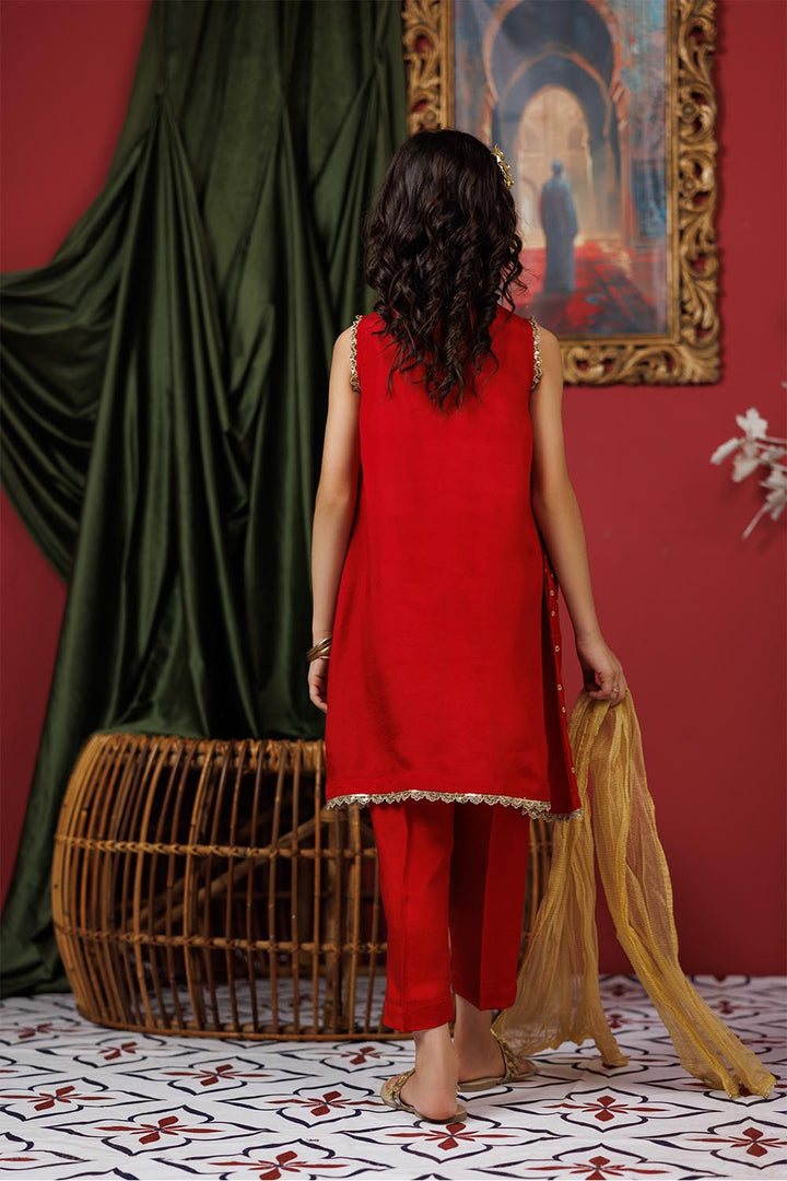 Senorita Kids RTW Red and Gold Formal 3 Piece Suit Viscose Raw Silk KDD-03017 - Summer Collection