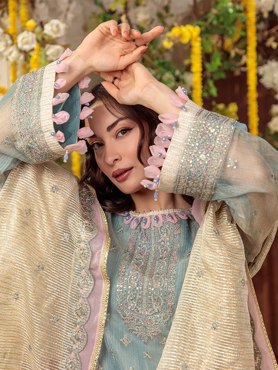 Salitex Unstitched Embroidered Cotton Net 3 Piece Suit SUNS7JI064UT - Festive Collection
