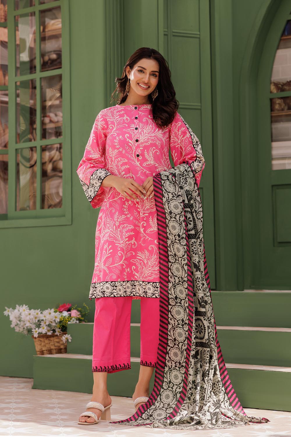 Senorita Women RTW Women Pink and Multicolor Casual 3 Piece Suit Cotton Lawn Printed LAD-03015 - Summer Collection