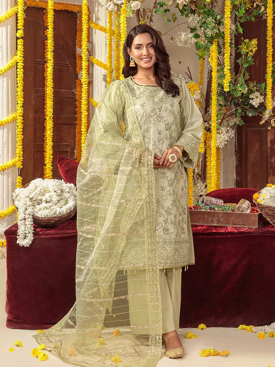Salitex Unstitched Embroidered Raw Silk 3 Piece Suit SUNS7JI062UT - Festive Collection