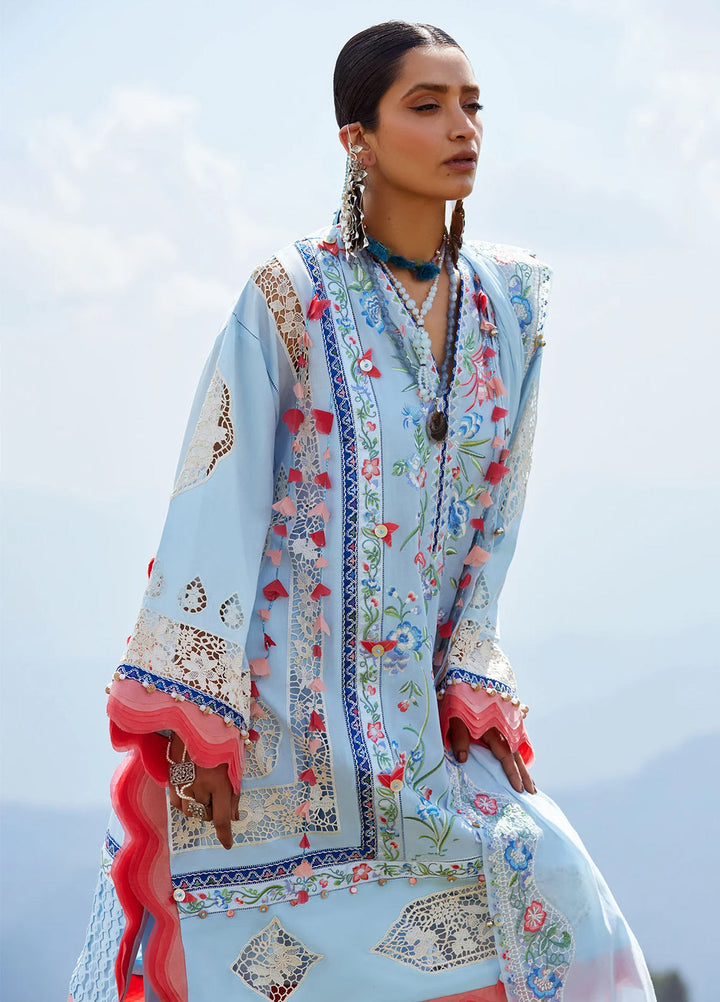 Kashmee Legacy by Elan Unstitched Embroidered Slub Lawn 3 Piece Suit EL26ULKL Neelune EL26-05B - Festive Collection