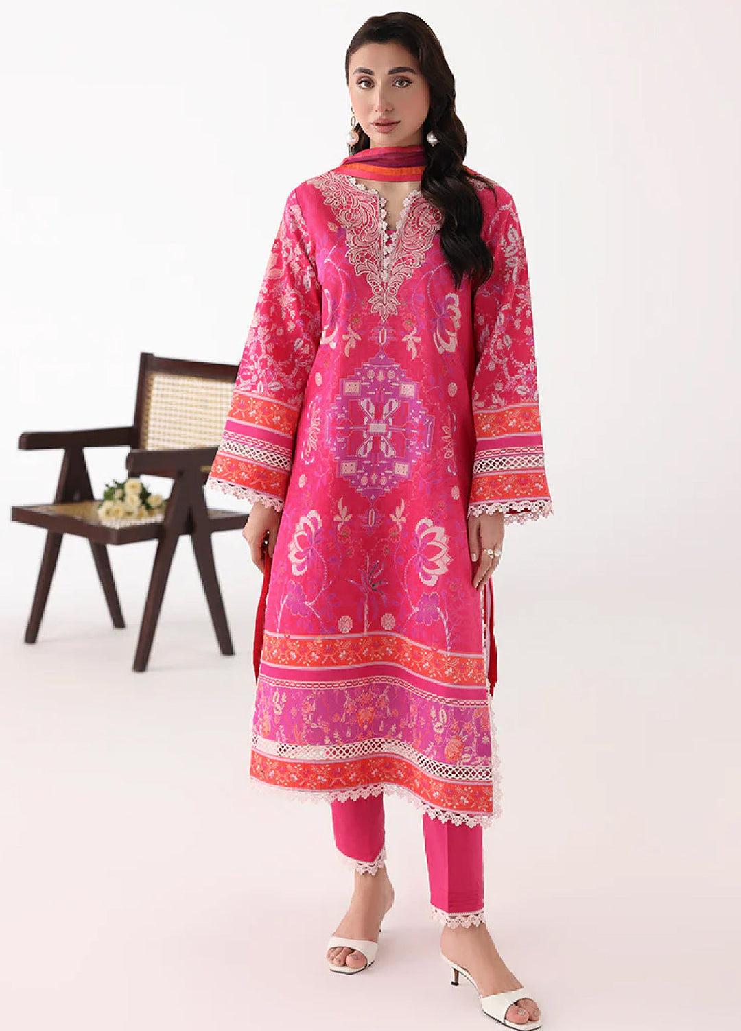 Rosette by Roheenaz Unstitched Lawn Embroidered 3 Piece Suit RNZ26UR Lumina-8A - Summer Collection