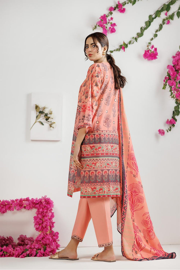 Senorita Women RTW Women Peach and Multicolor Casual 3 Piece Suit Cotton Lawn Printed LAD-03011 - Summer Collection
