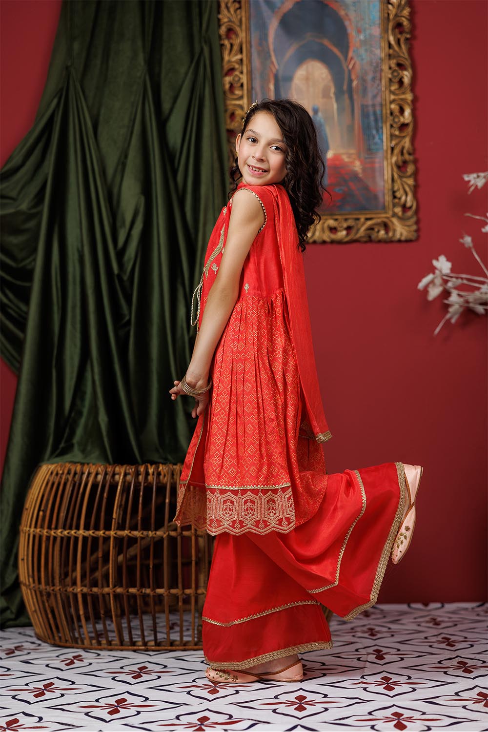 Senorita Kids RTW Dark Peach and Gold Formal 3 Piece Suit Viscose Raw-Silk KDD-03072 - Summer Collection