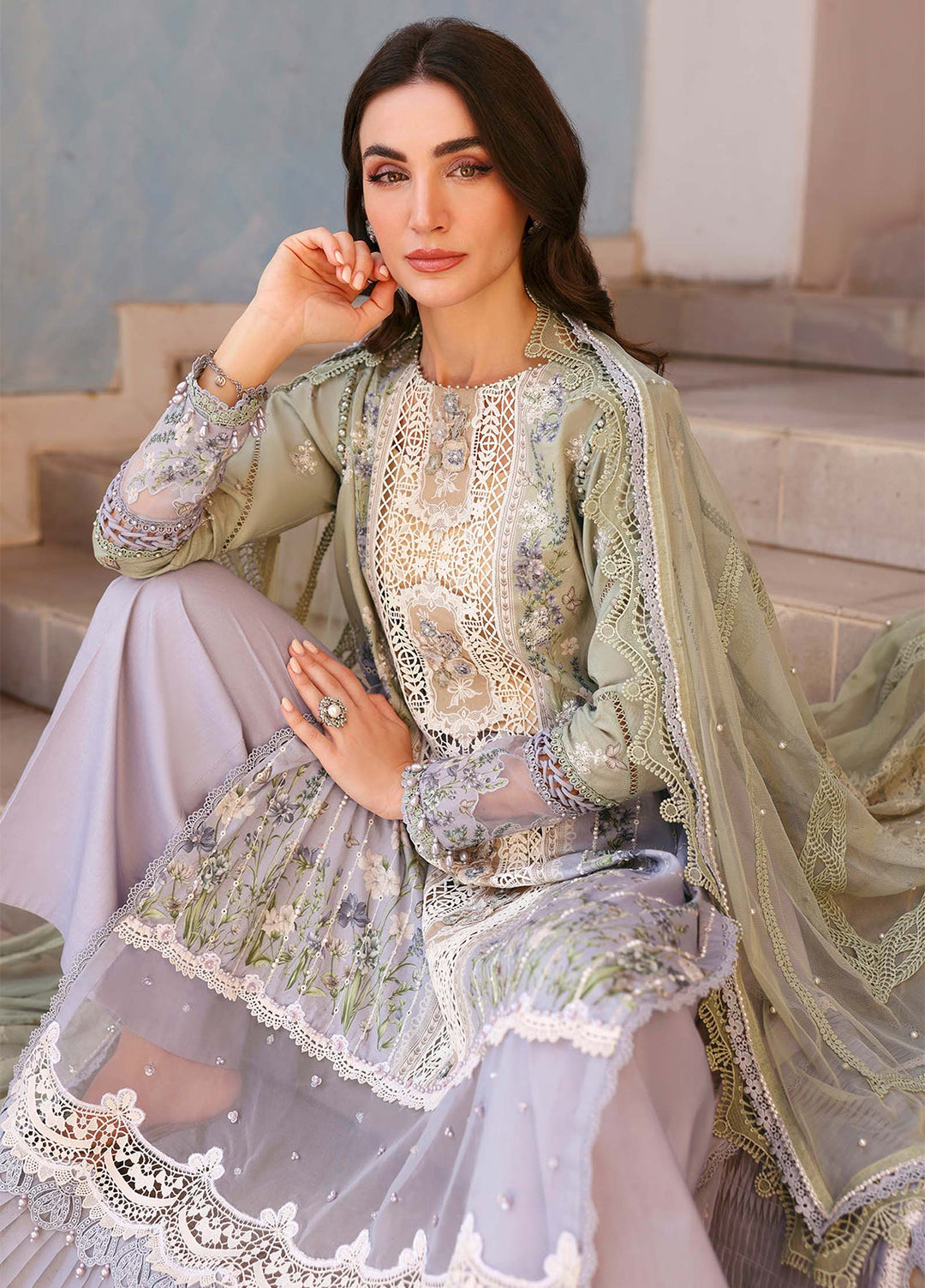 Maria B Unstitched Embroidered Luxury Lawn 3 Piece Suit MB26UEL 6B - Eid Collection