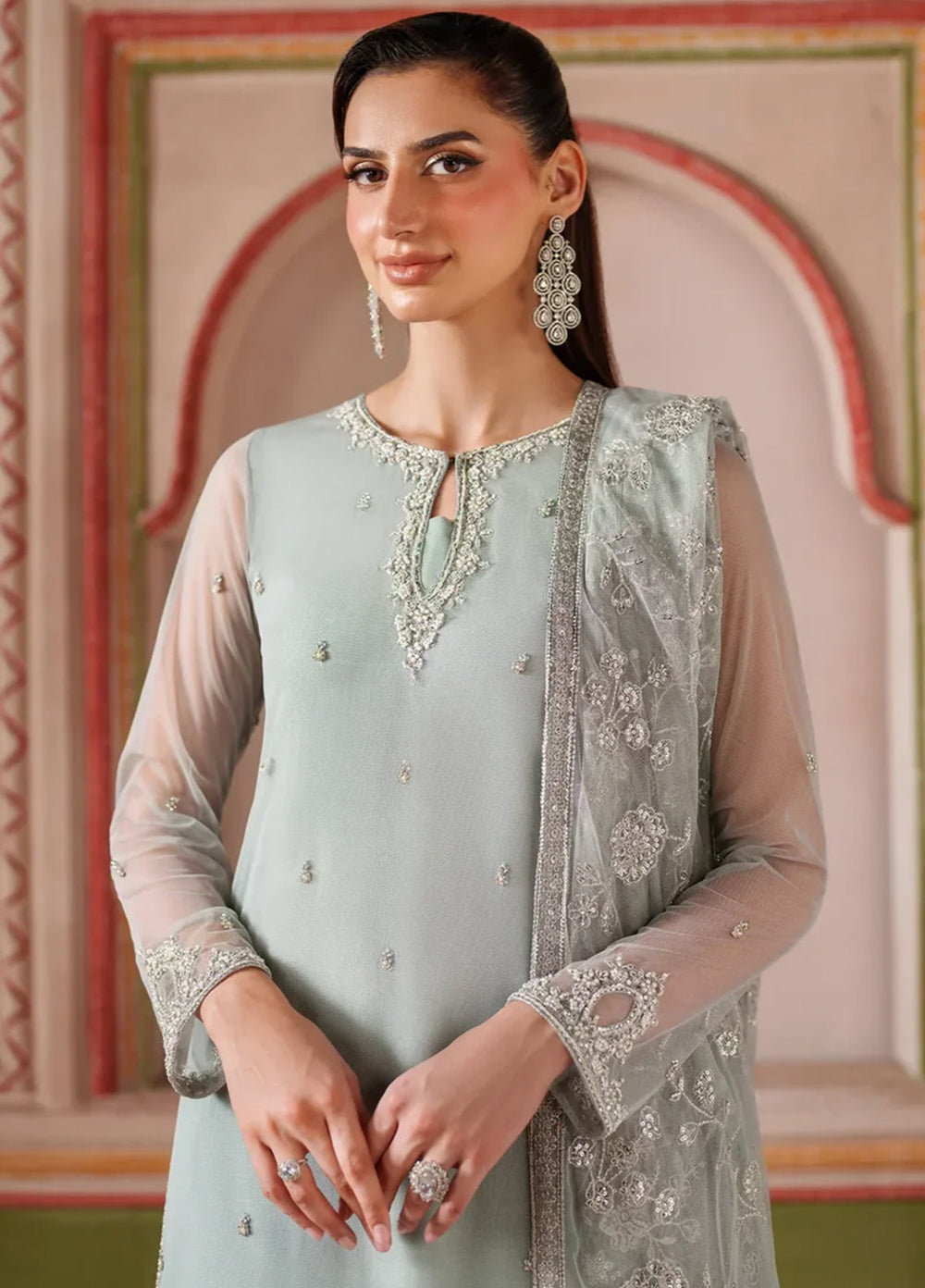 Falesia by Zarif Embroidered Net Suits Unstitched 3 Piece ZR25UF HF-05 Dinaar - Formals Collection