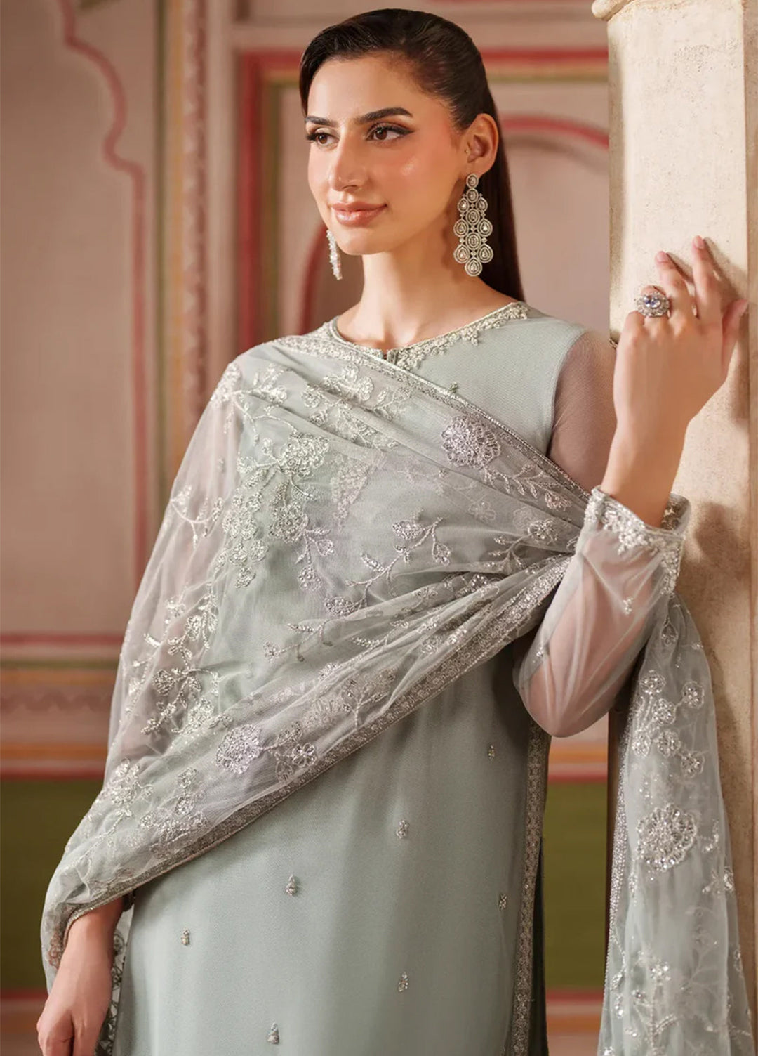 Falesia by Zarif Embroidered Net Suits Unstitched 3 Piece ZR25UF HF-05 Dinaar - Formals Collection