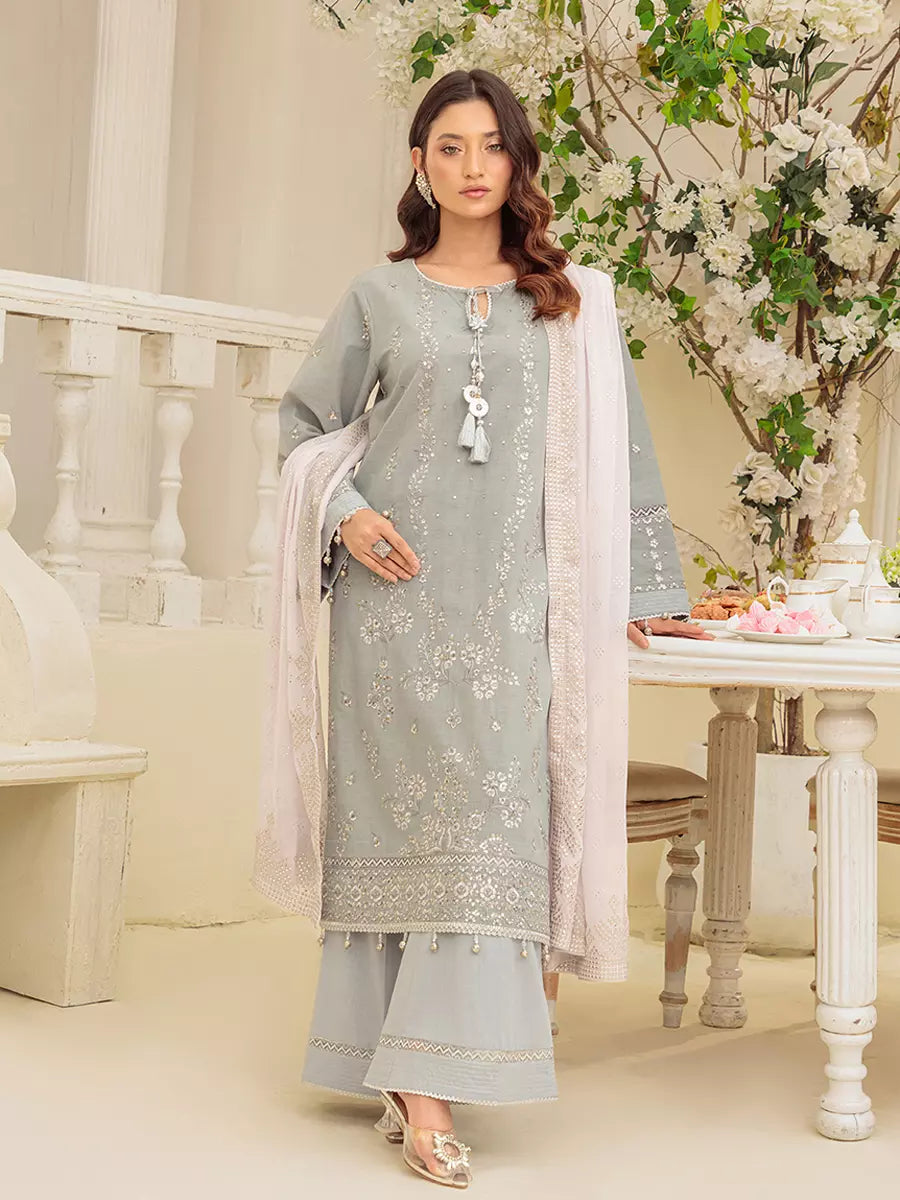 Salitex Unstitched Embroidered Cambric 3 Piece Suit UNS7MK003UT - Festive Collection