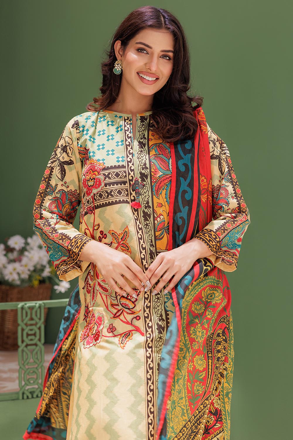 Senorita Women RTW Women Yellow and Multicolor Casual 3 Piece Suit Cotton Lawn Printed LAD-03038 - Summer Collection