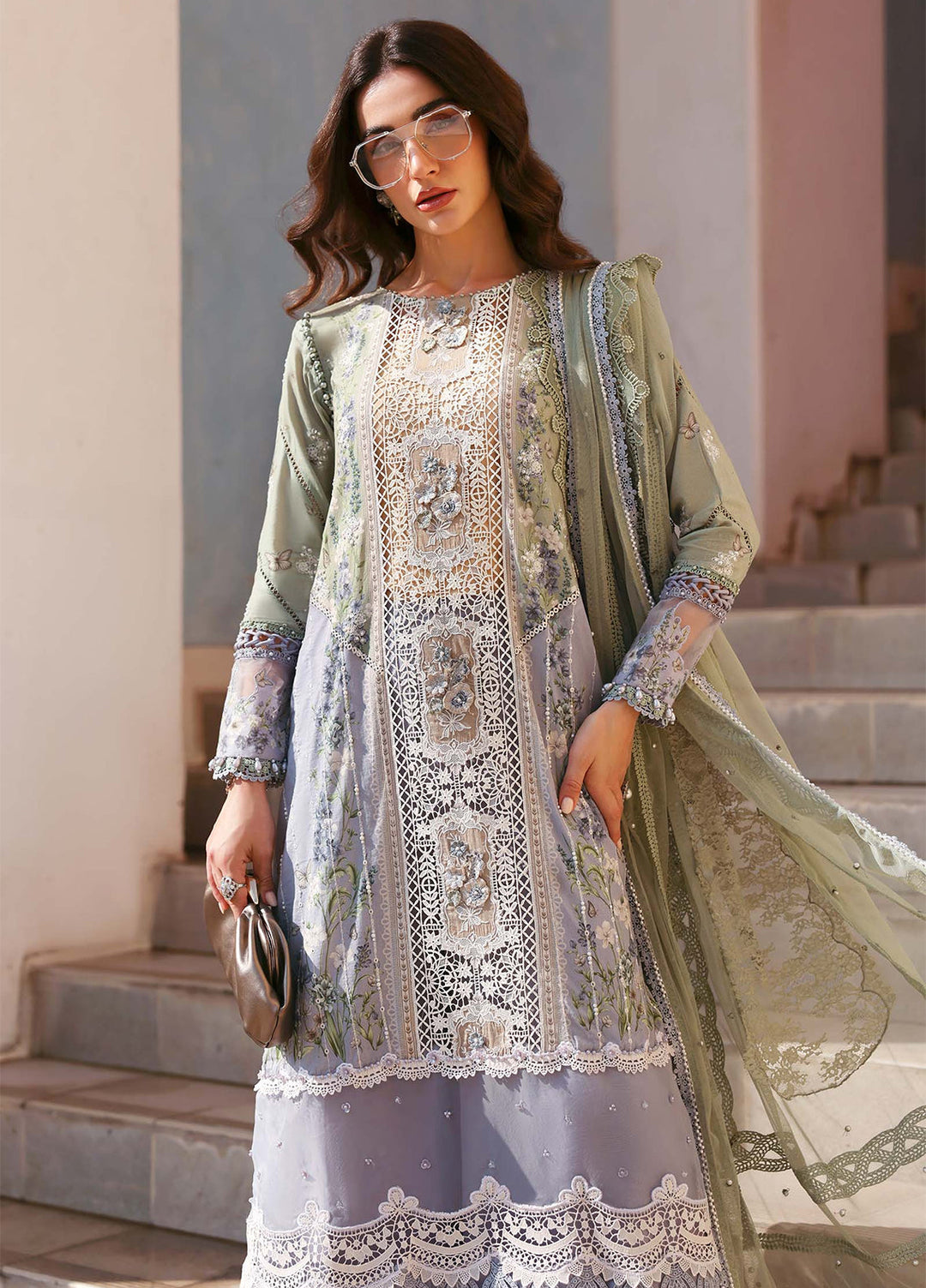 Maria B Unstitched Embroidered Luxury Lawn 3 Piece Suit MB26UEL 6B - Eid Collection