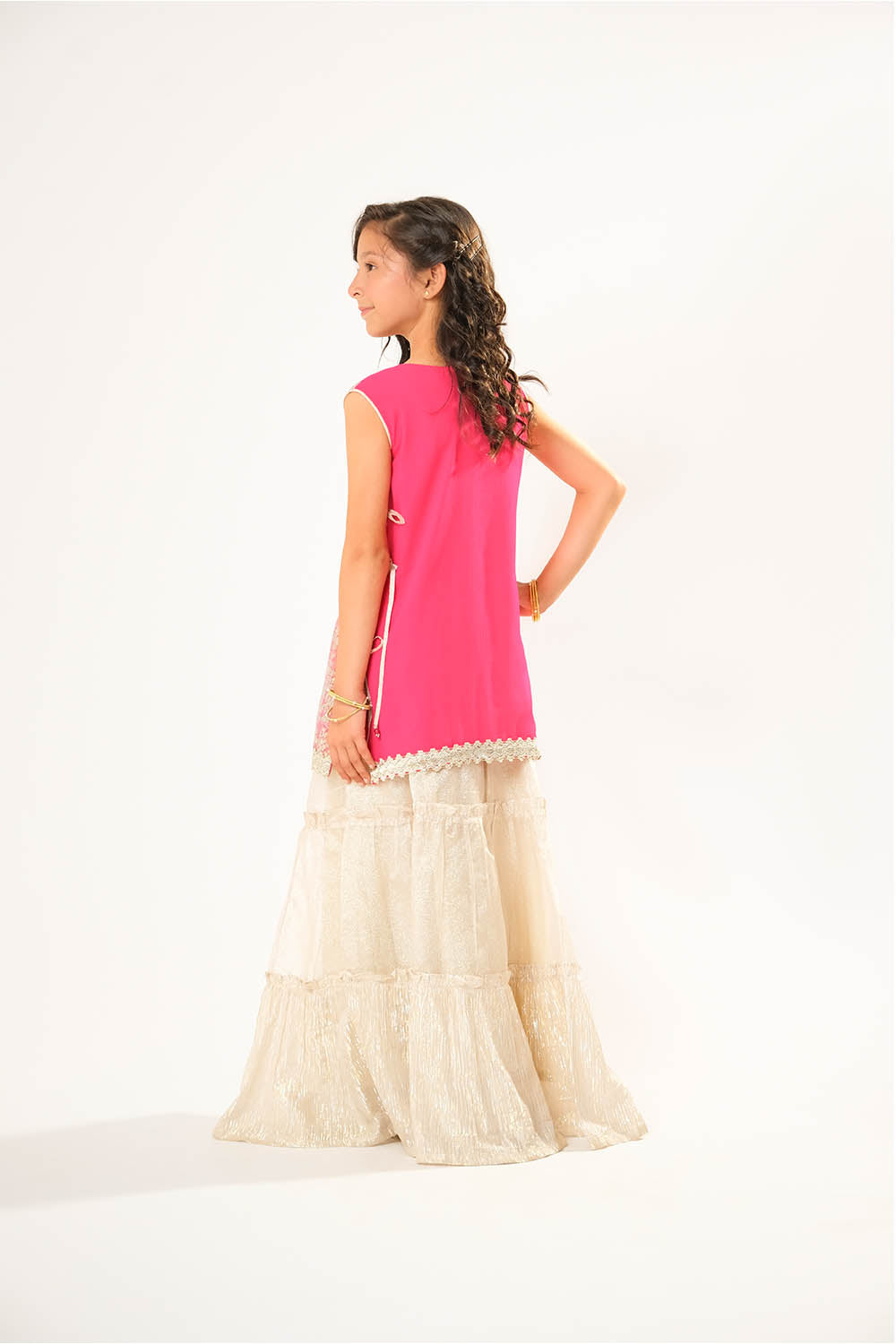Senorita Kids RTW Kids formal clothes Shocking Pink and Fawn Formal 3 Piece Suit Viscose Chiffon and Organza KDD-03056 - Summer Collection