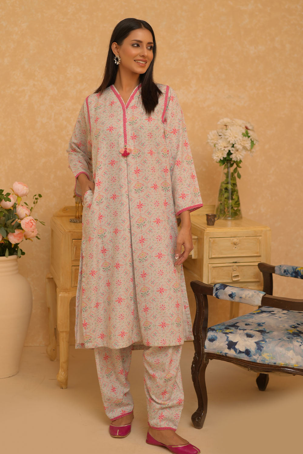 Senorita Women RTW Women Light Green and Multicolor Casual 2 Piece Suit Polyester Lawn Printed LAC-02937 - Summer Collection