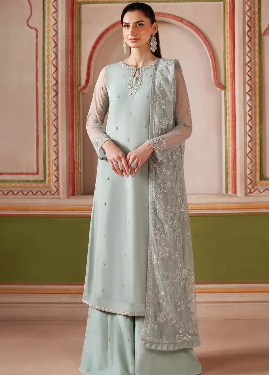 Falesia by Zarif Embroidered Net Suits Unstitched 3 Piece ZR25UF HF-05 Dinaar - Formals Collection