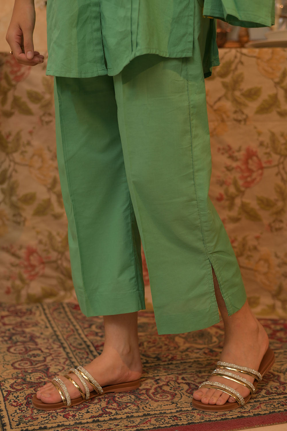 Senorita Girls RTW Girls Green Casual 3 Piece Suit Cotton Dobby Self Embroidered GAD-02796 - Winter Collection