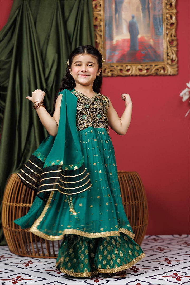 Senorita Kids RTW Kids formal clothes Green and Multicolor Formal 3 Piece Suit Viscose Crinkle Chiffon KDD-03108 - Summer Collection