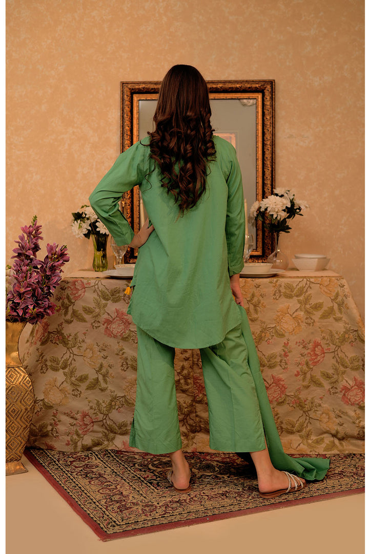 Senorita Girls RTW Girls Green Casual 3 Piece Suit Cotton Dobby Self Embroidered GAD-02796 - Winter Collection