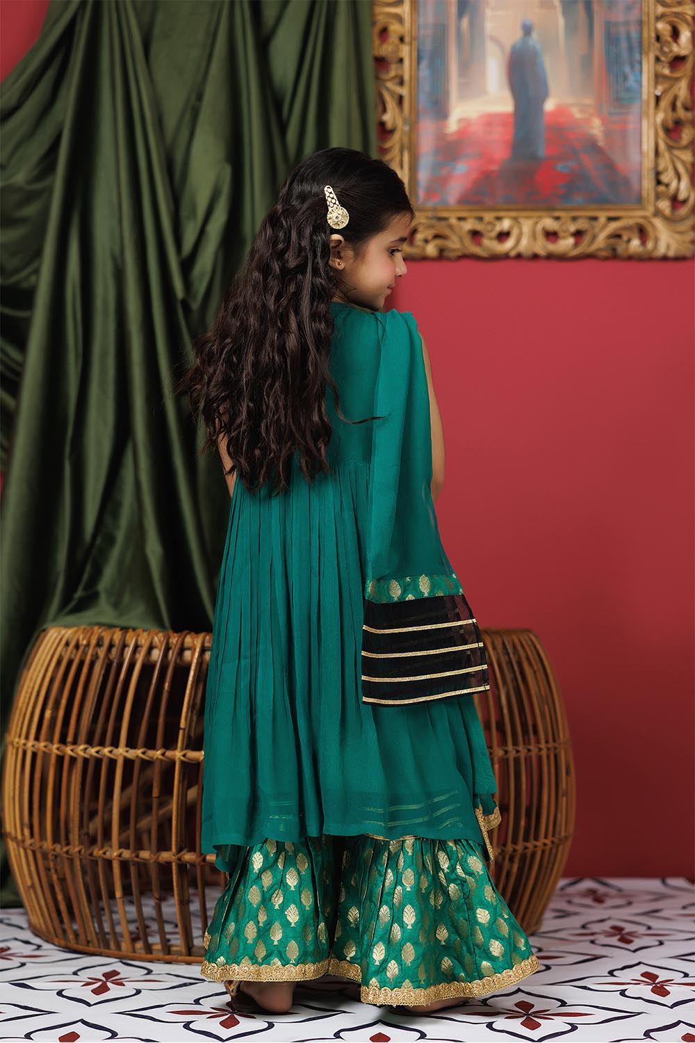Senorita Kids RTW Kids formal clothes Green and Multicolor Formal 3 Piece Suit Viscose Crinkle Chiffon KDD-03108 - Summer Collection