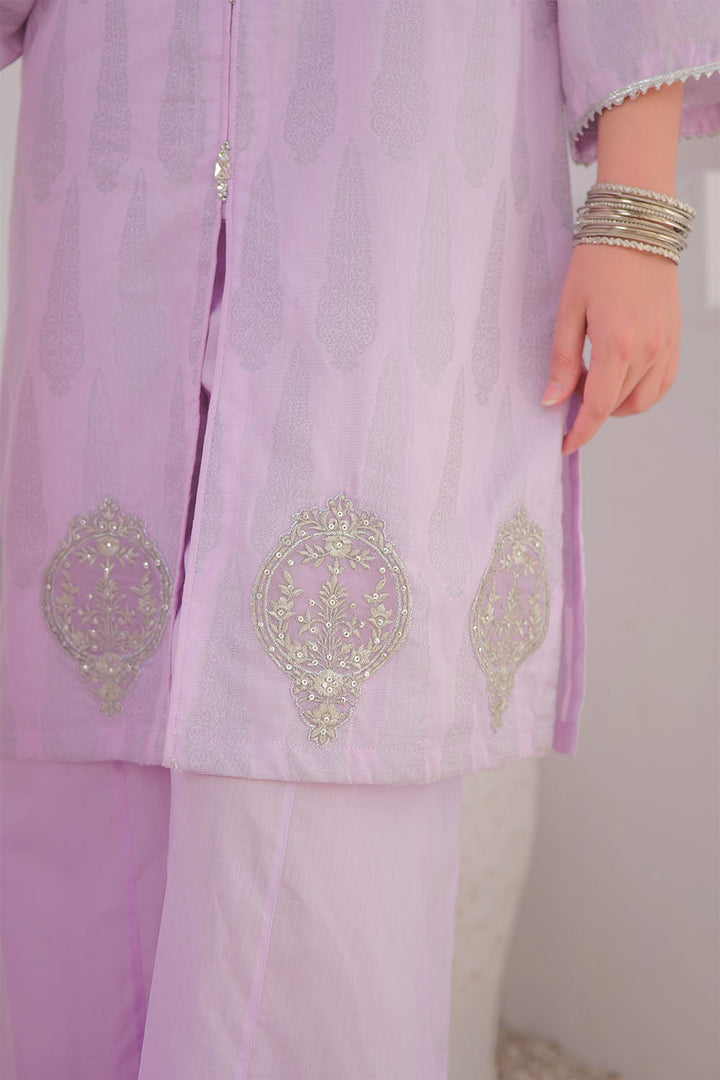 Senorita Women RTW Women Embroidered Purple and Silver Casual Plus 3 Piece Suit Cotton Jacquard LBD-02964 - Summer Collection