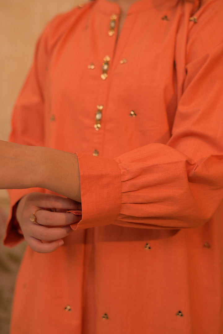 Senorita Girls Ready to Wear Girls Orange and Gold Casual 3 Piece Suit Cotton Self dobby Solids GAD-02878 - Summer Collection