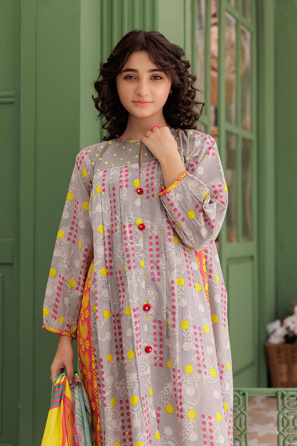 Senorita Girls Ready to Wear Girls Grey and Multicolor Casual 3 Piece Suit Cotton Lawn Printed GAD-03045 - Summer Collection