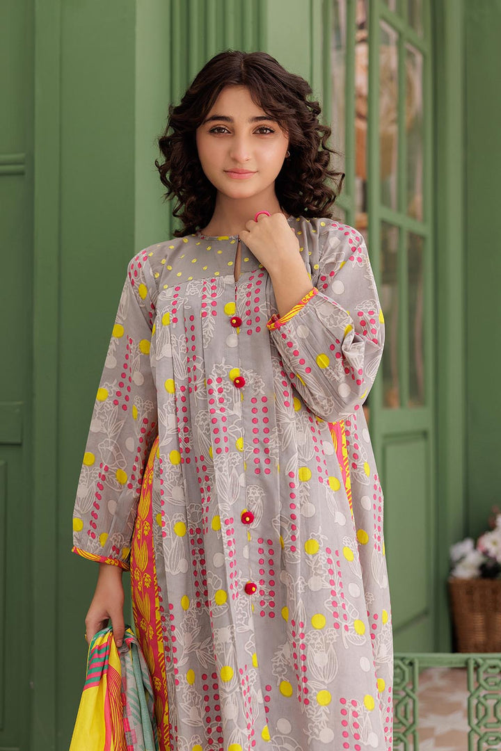 Senorita Girls Ready to Wear Girls Grey and Multicolor Casual 3 Piece Suit Cotton Lawn Printed GAD-03045 - Summer Collection