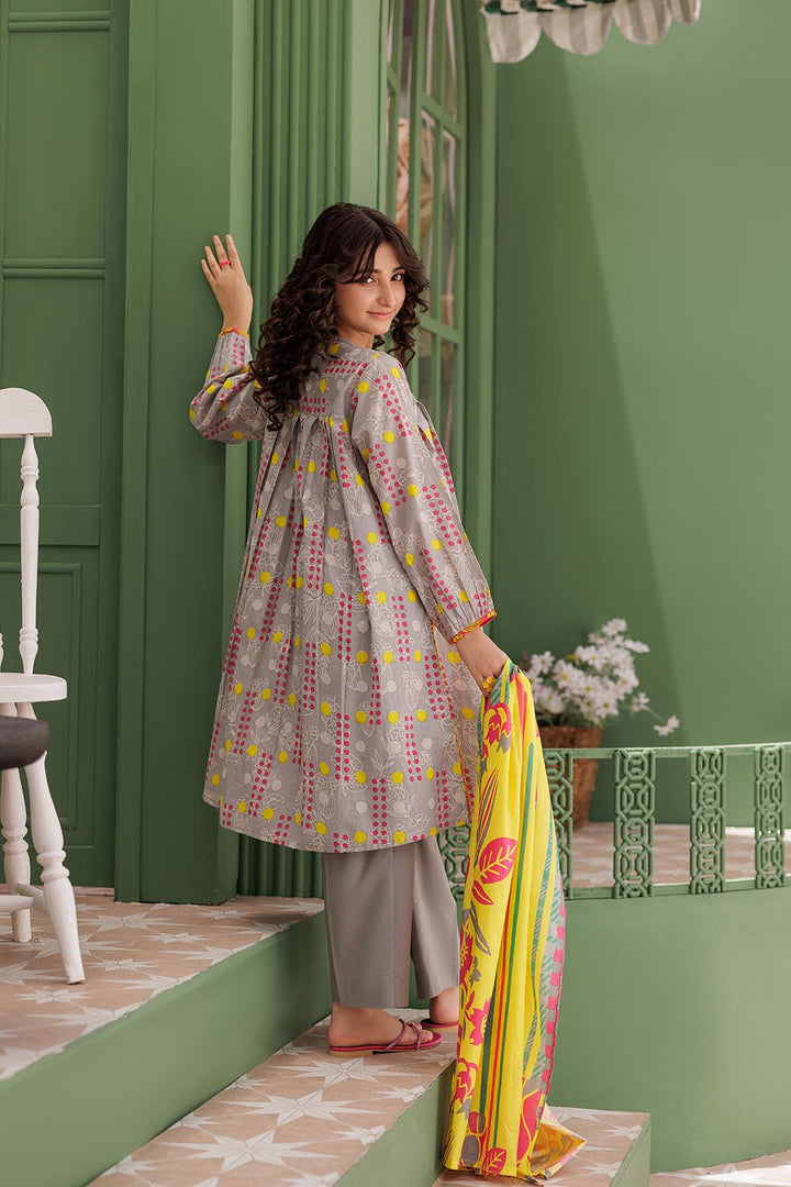 Senorita Girls Ready to Wear Girls Grey and Multicolor Casual 3 Piece Suit Cotton Lawn Printed GAD-03045 - Summer Collection