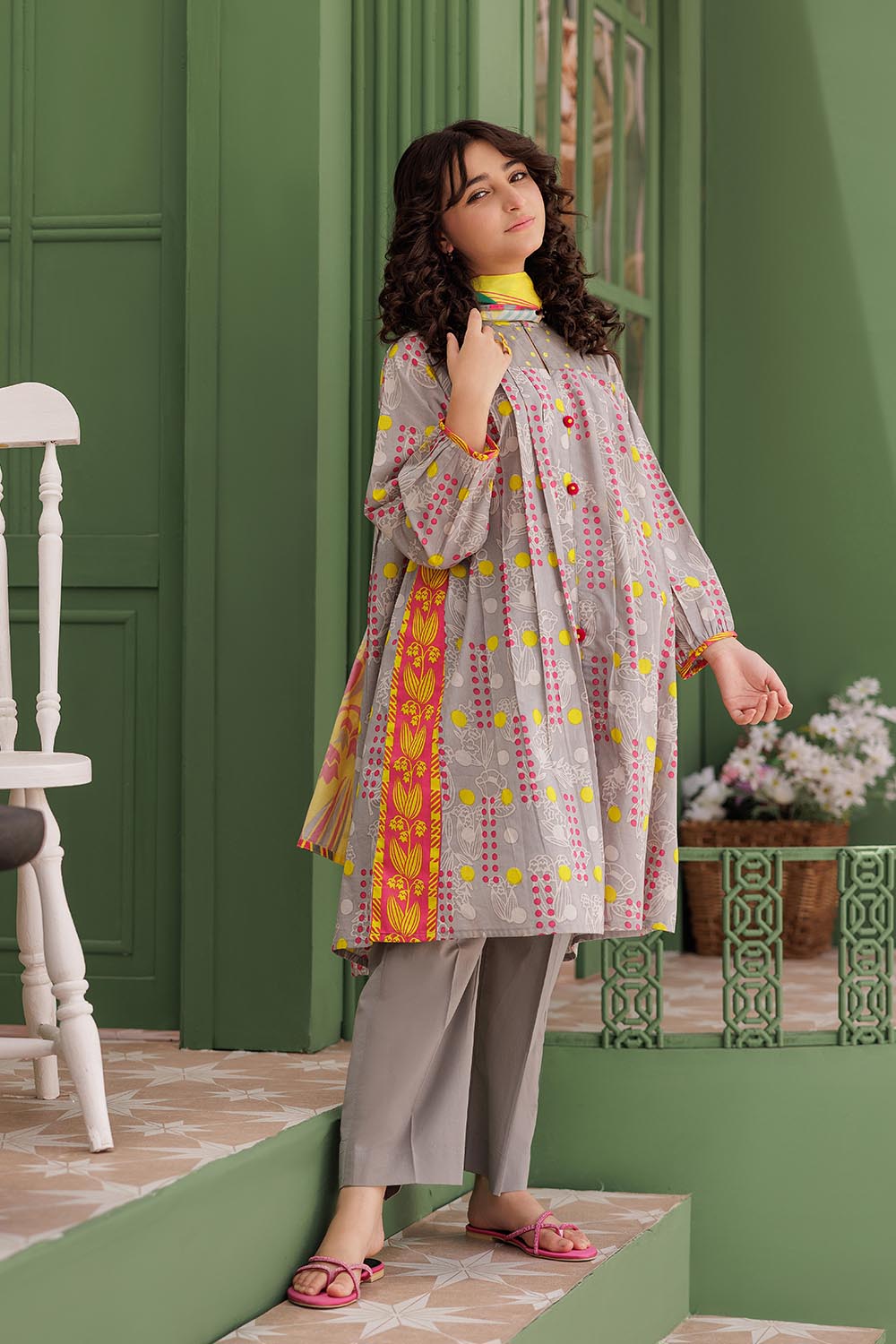 Senorita Girls Ready to Wear Girls Grey and Multicolor Casual 3 Piece Suit Cotton Lawn Printed GAD-03045 - Summer Collection