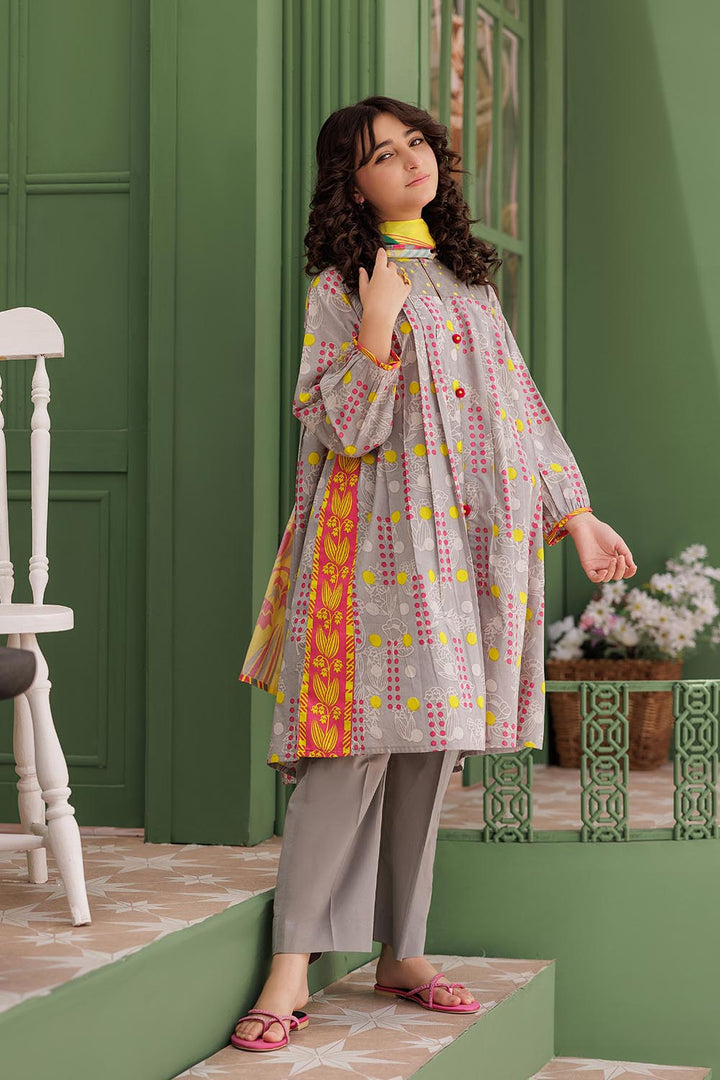 Senorita Girls Ready to Wear Girls Grey and Multicolor Casual 3 Piece Suit Cotton Lawn Printed GAD-03045 - Summer Collection