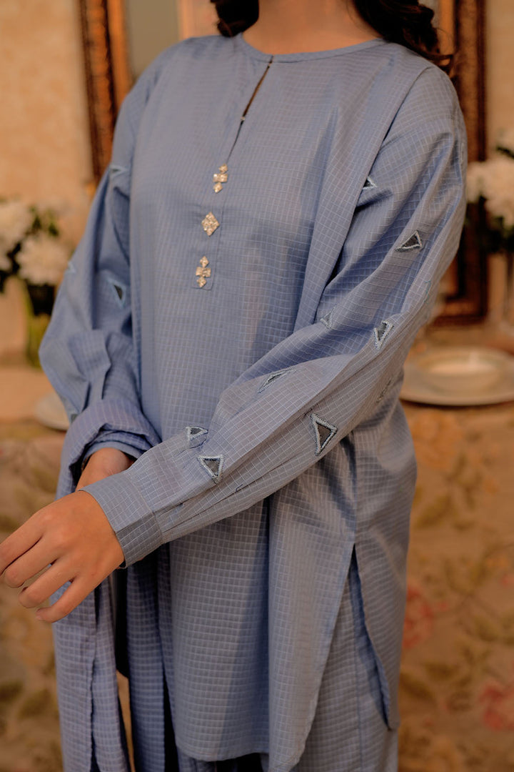 Senorita Girls Ready to Wear Girls Light Blue Casual 3 Piece Suit Cotton Basic Dobby Solids GAD-02961 - Summer Collection