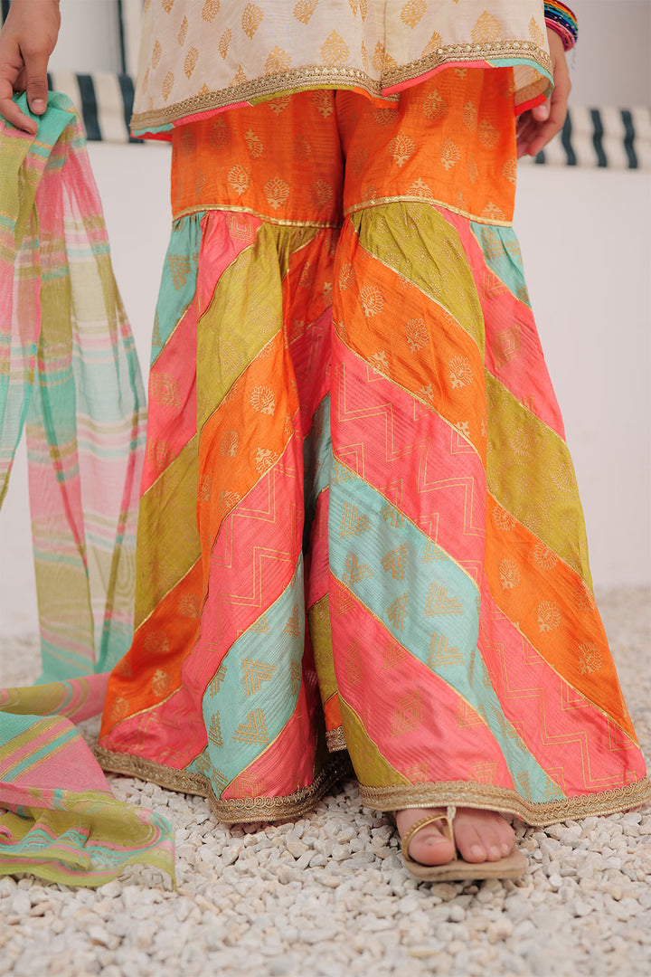 Senorita Kids RTW Fawn and Multicolor Formal 3 Piece Suit Tasar Silk KDD-02872 - Summer Collection