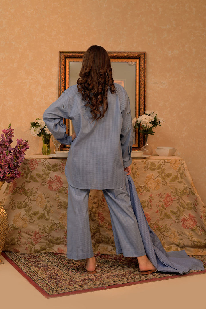 Senorita Girls Ready to Wear Girls Light Blue Casual 3 Piece Suit Cotton Basic Dobby Solids GAD-02961 - Summer Collection