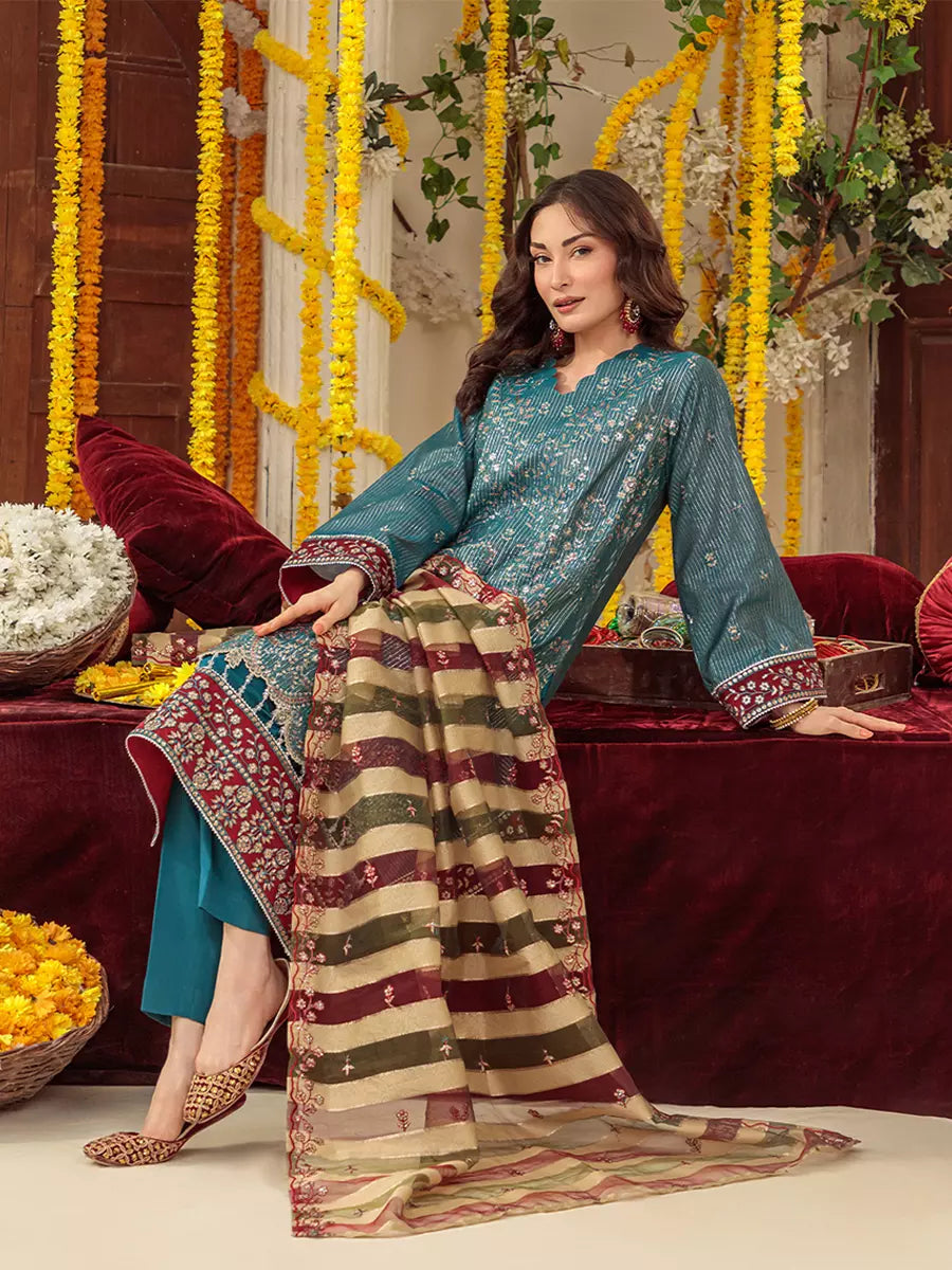Salitex Unstitched Embroidered Cotton Silk 3 Piece Suit SUNS7JI052UT - Festive Collection