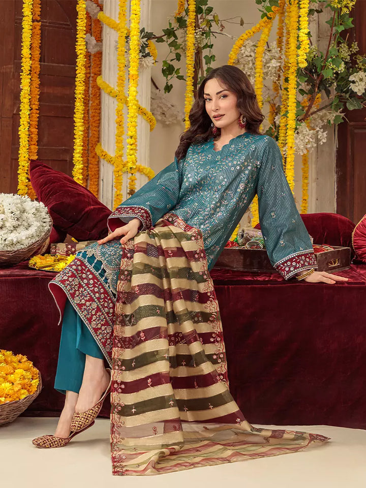 Salitex Unstitched Embroidered Cotton Silk 3 Piece Suit SUNS7JI052UT - Festive Collection