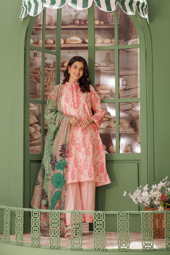Senorita Women RTW Women Peach and Multicolor Casual 3 Piece Suit Cotton Lawn Printed LAD-03078 - Summer Collection