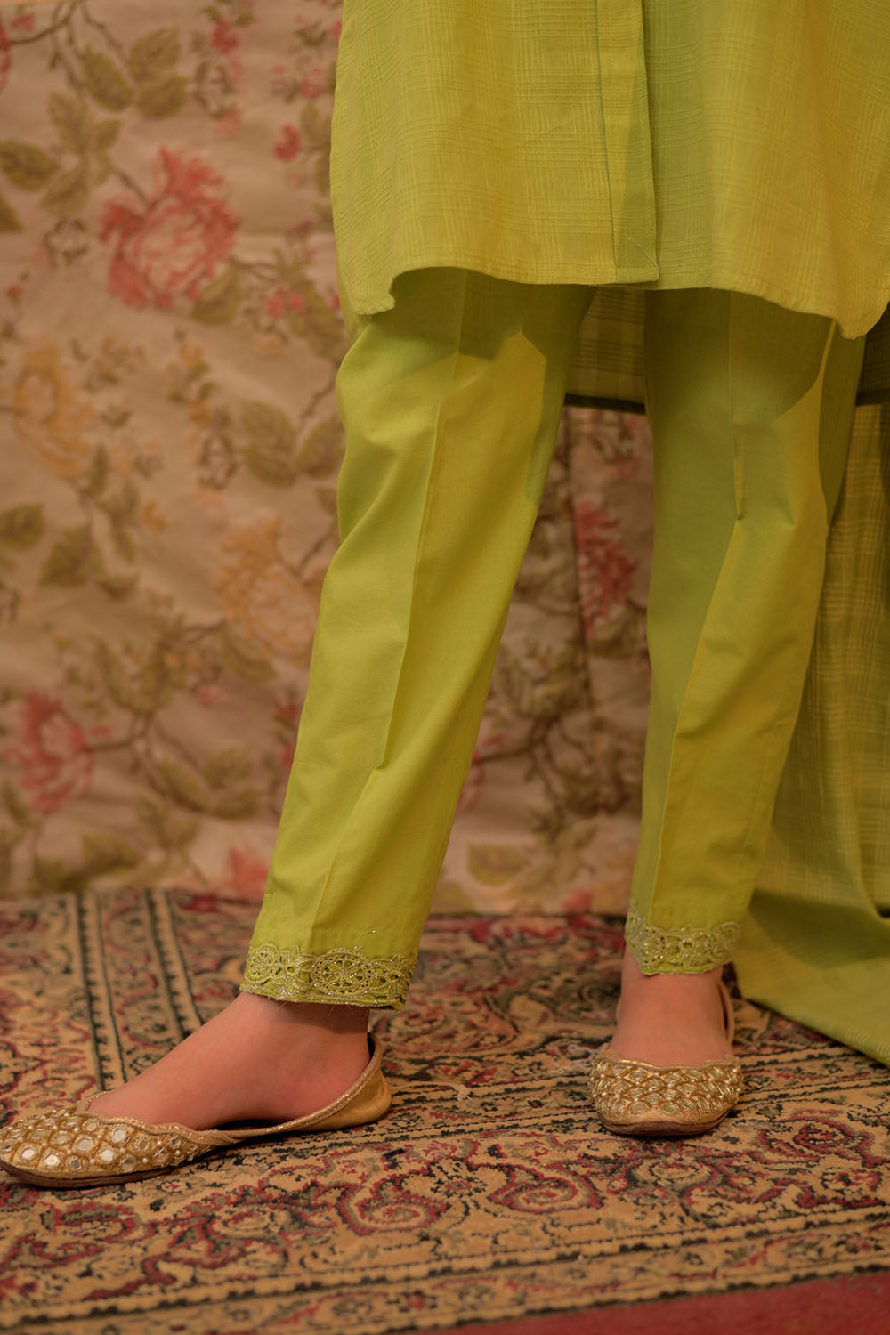 Senorita Girls Ready to Wear Girls Parrot Green Casual 3 Piece Suit Cotton Self dobby Solids GAD-02908 - Summer Collection