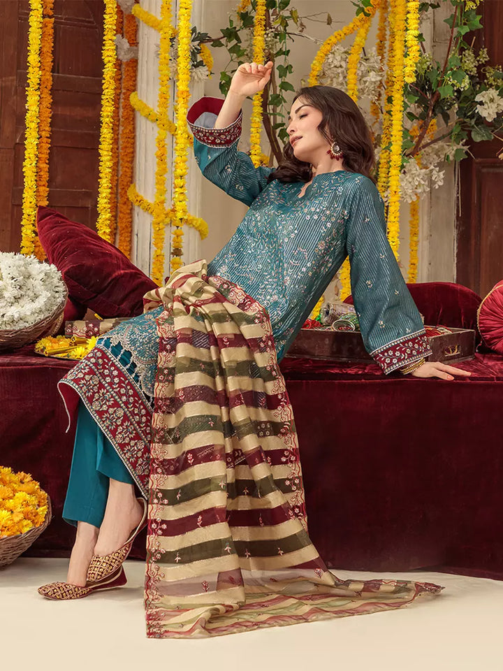Salitex Unstitched Embroidered Cotton Silk 3 Piece Suit SUNS7JI052UT - Festive Collection
