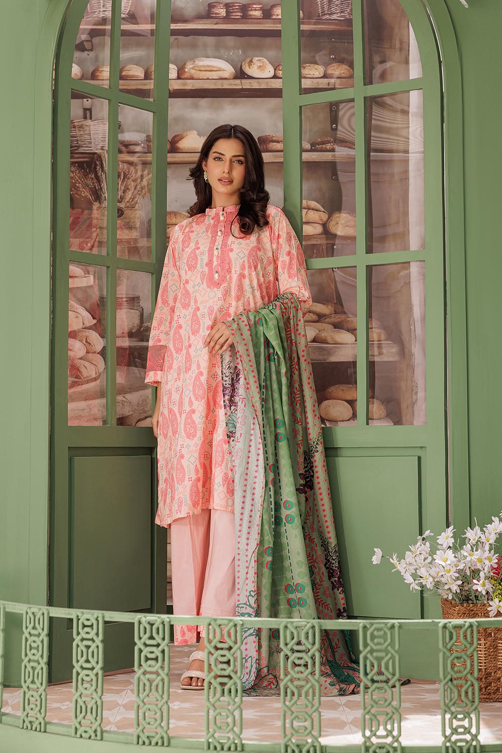 Senorita Women RTW Women Peach and Multicolor Casual 3 Piece Suit Cotton Lawn Printed LAD-03078 - Summer Collection