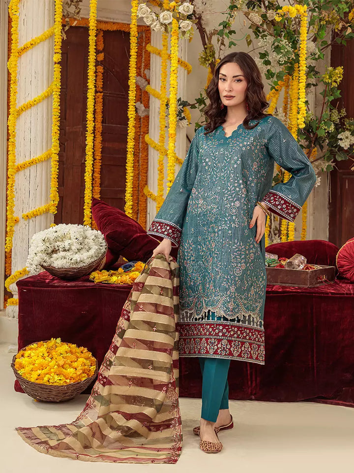 Salitex Unstitched Embroidered Cotton Silk 3 Piece Suit SUNS7JI052UT - Festive Collection