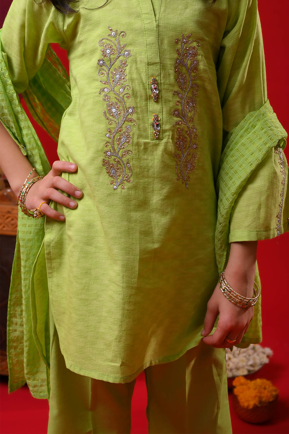 Senorita Kids RTW Embroidered Dobby Cotton 3 Piece Suit KBD-03370 Eid Collection