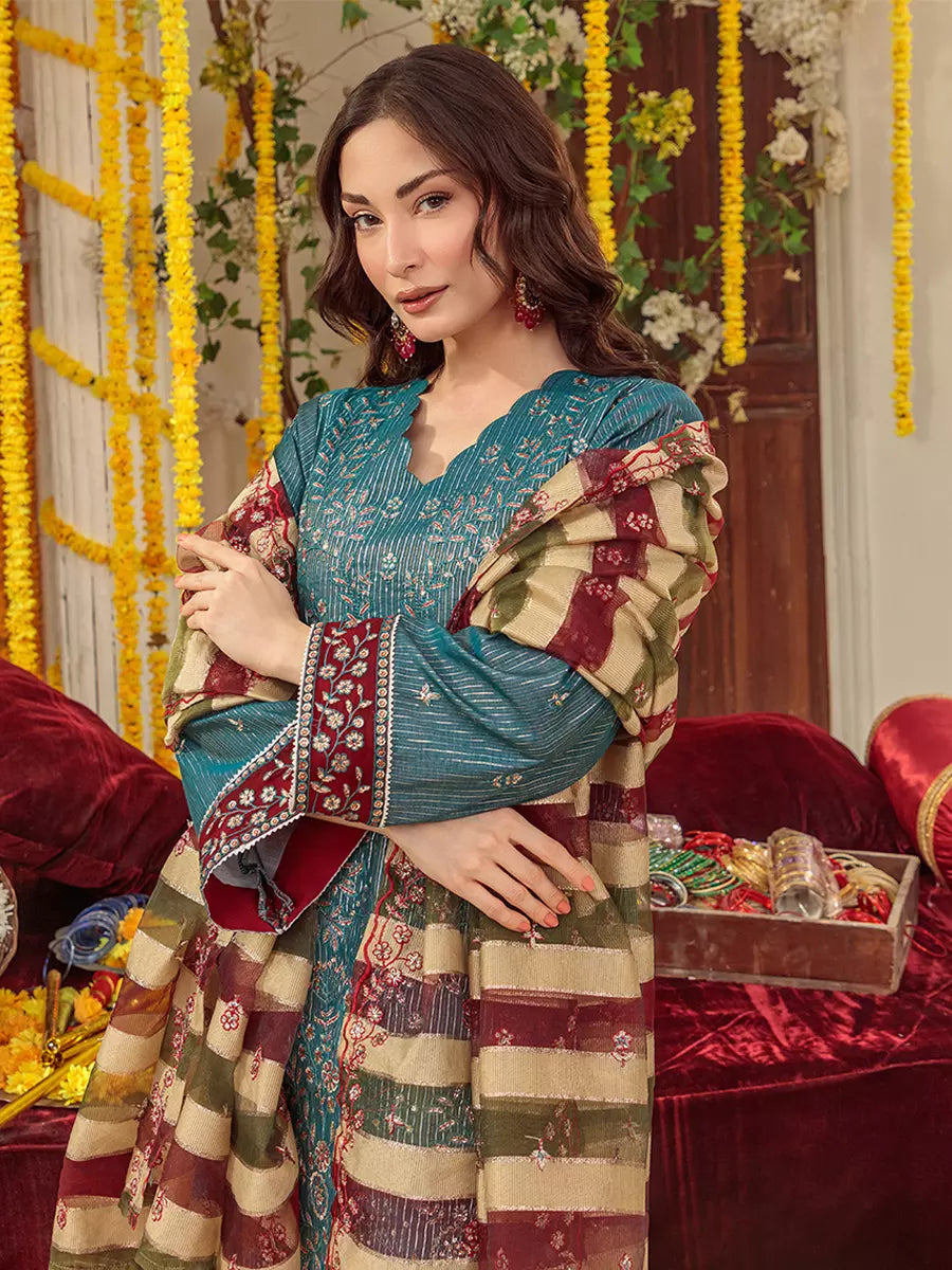 Salitex Unstitched Embroidered Cotton Silk 3 Piece Suit SUNS7JI052UT - Festive Collection