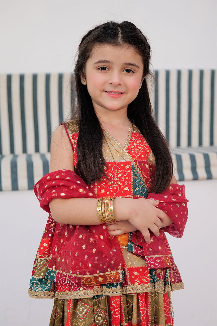 Senorita Kids RTW Green and Multicolor Formal 3 Piece Suit Tasar Silk KDD-02869 - Summer Collection