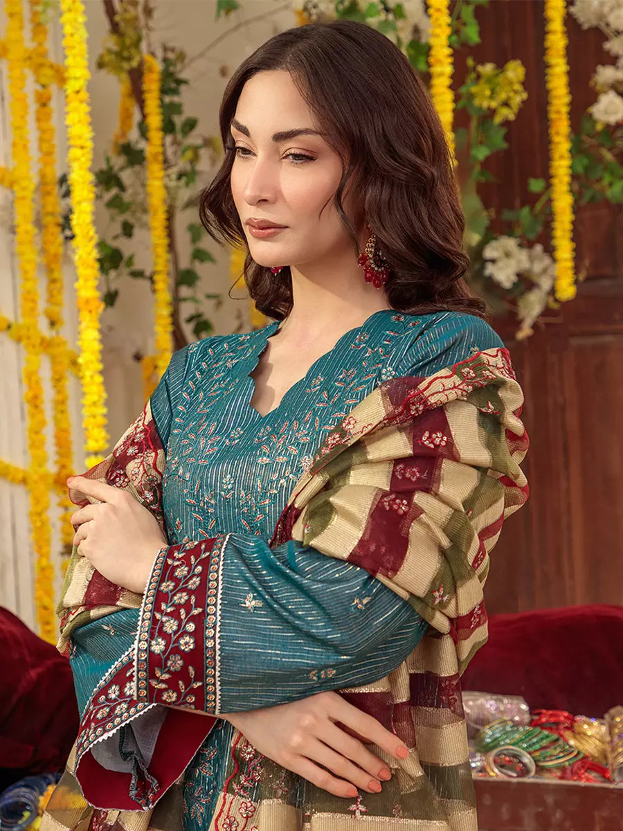 Salitex Unstitched Embroidered Cotton Silk 3 Piece Suit SUNS7JI052UT - Festive Collection