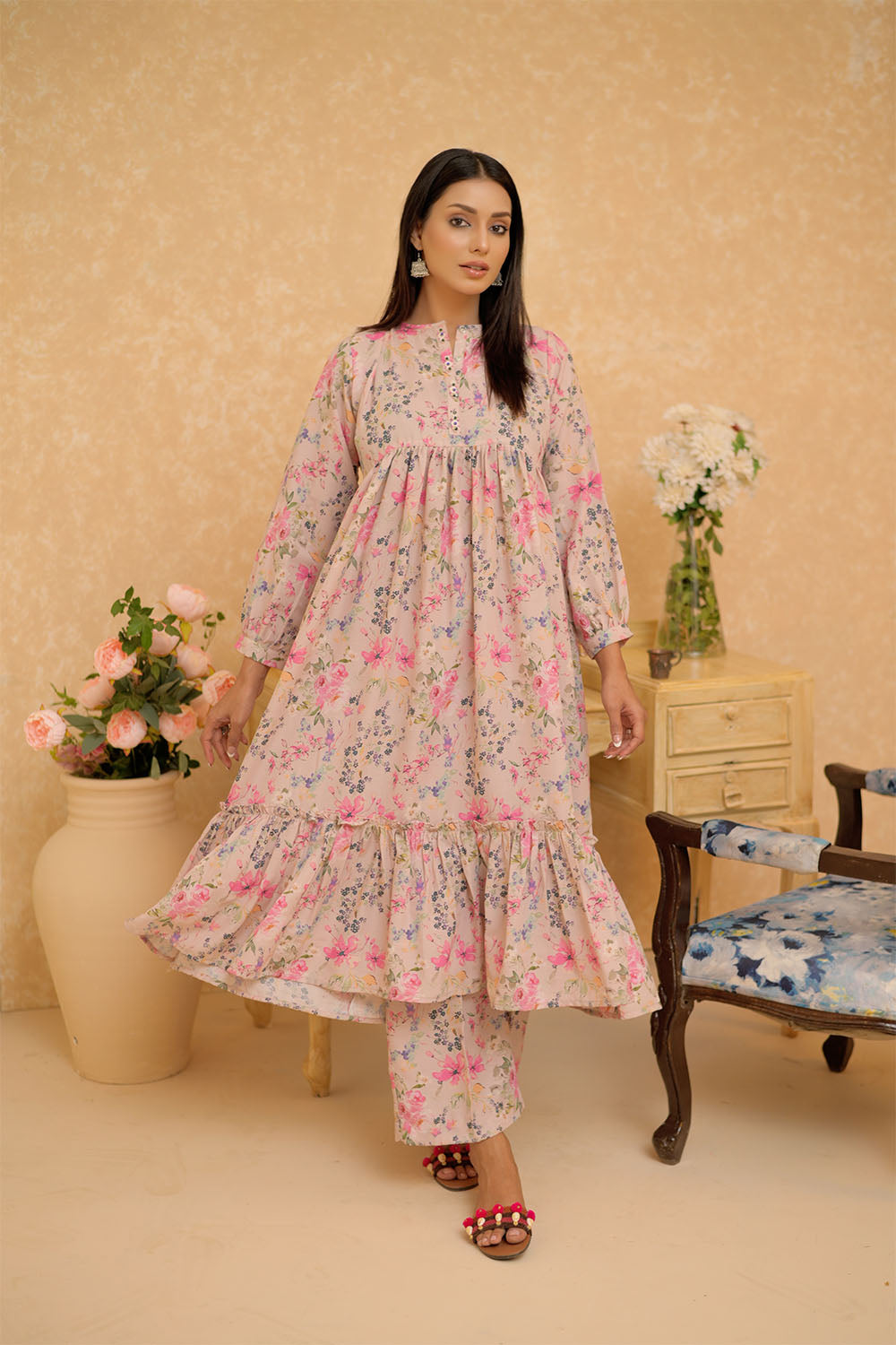 Senorita Women RTW Women Solids Fawn and Multicolor Casual 2 Piece Suit Polyester Swiss Lawn LAC-02960 - Summer Collection