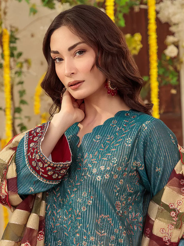 Salitex Unstitched Embroidered Cotton Silk 3 Piece Suit SUNS7JI052UT - Festive Collection