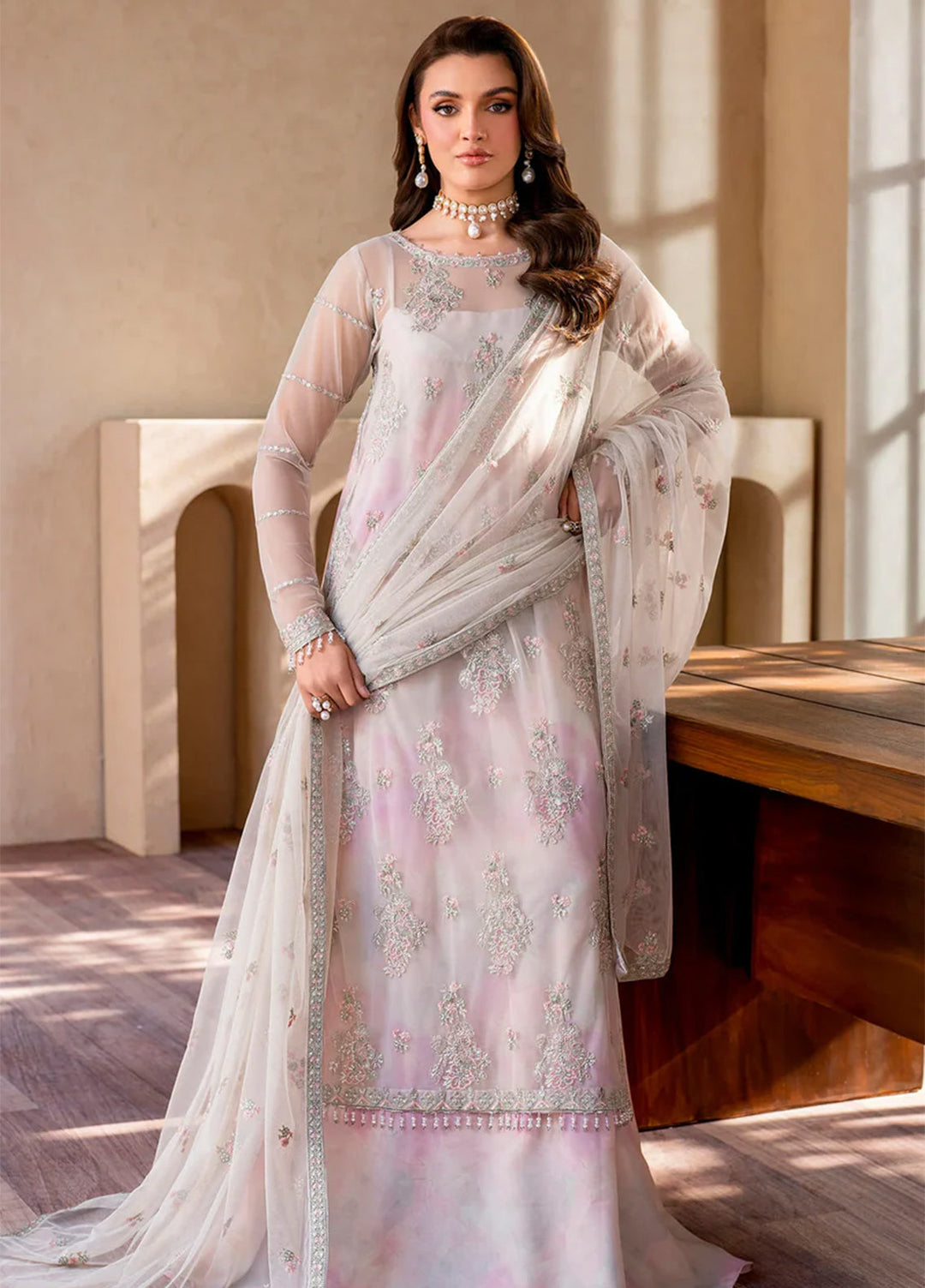 Iris by Zarif Embroidered Net Suits Unstitched 3 Piece ZR25UF ZRI 01 Orchid - Formal Collection