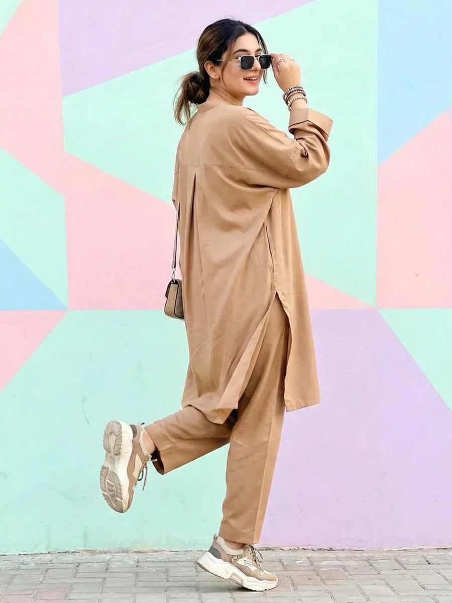 Salitex Women Solids Crepe 2 Piece Suit SS25PBC691-A - Summer Collection