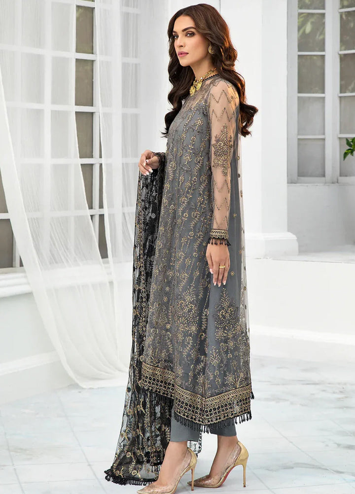 Zarif Embroidered Net Suits Unstitched 3 Piece ZR25UF ZDL-03 Graphite - Luxury Collection