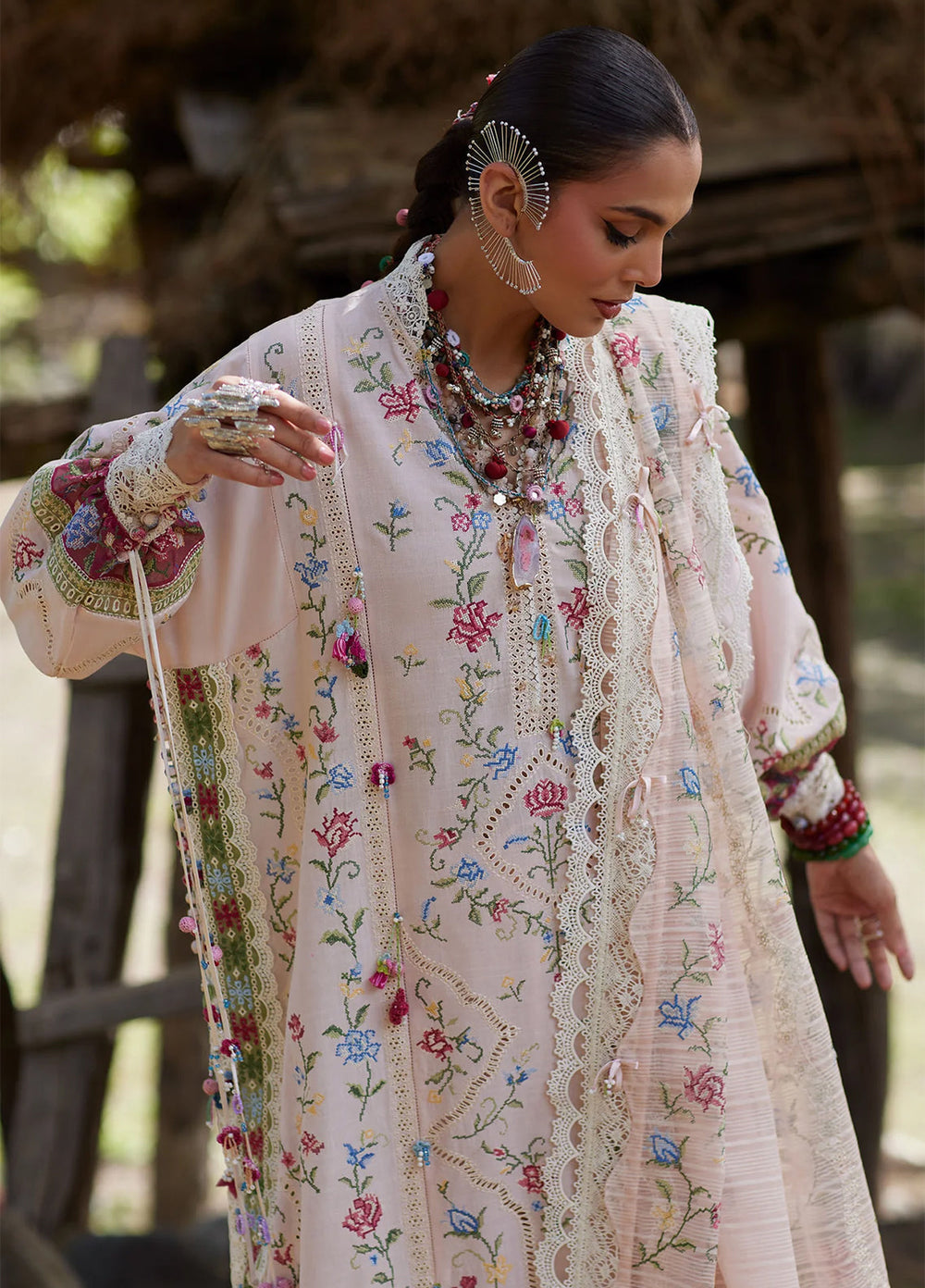 Kashmee Legacy by Elan Unstitched Embroidered Slub Lawn 3 Piece Suit EL26ULKL Sozraag EL26-03A - Festive Collection